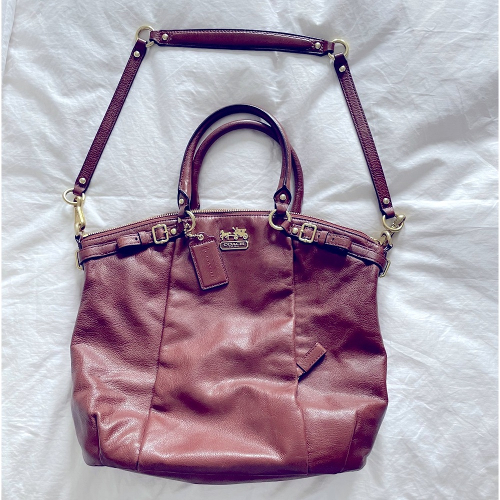 Coach handle bag, brown leather with shoulder strap circa 2013.